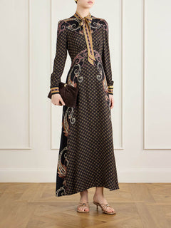 Modern Unique Bow Print Satin Maxi Dress
