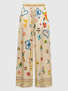 Unique Satin Hand-Painted Watercolor Print Lapel Button Shirt