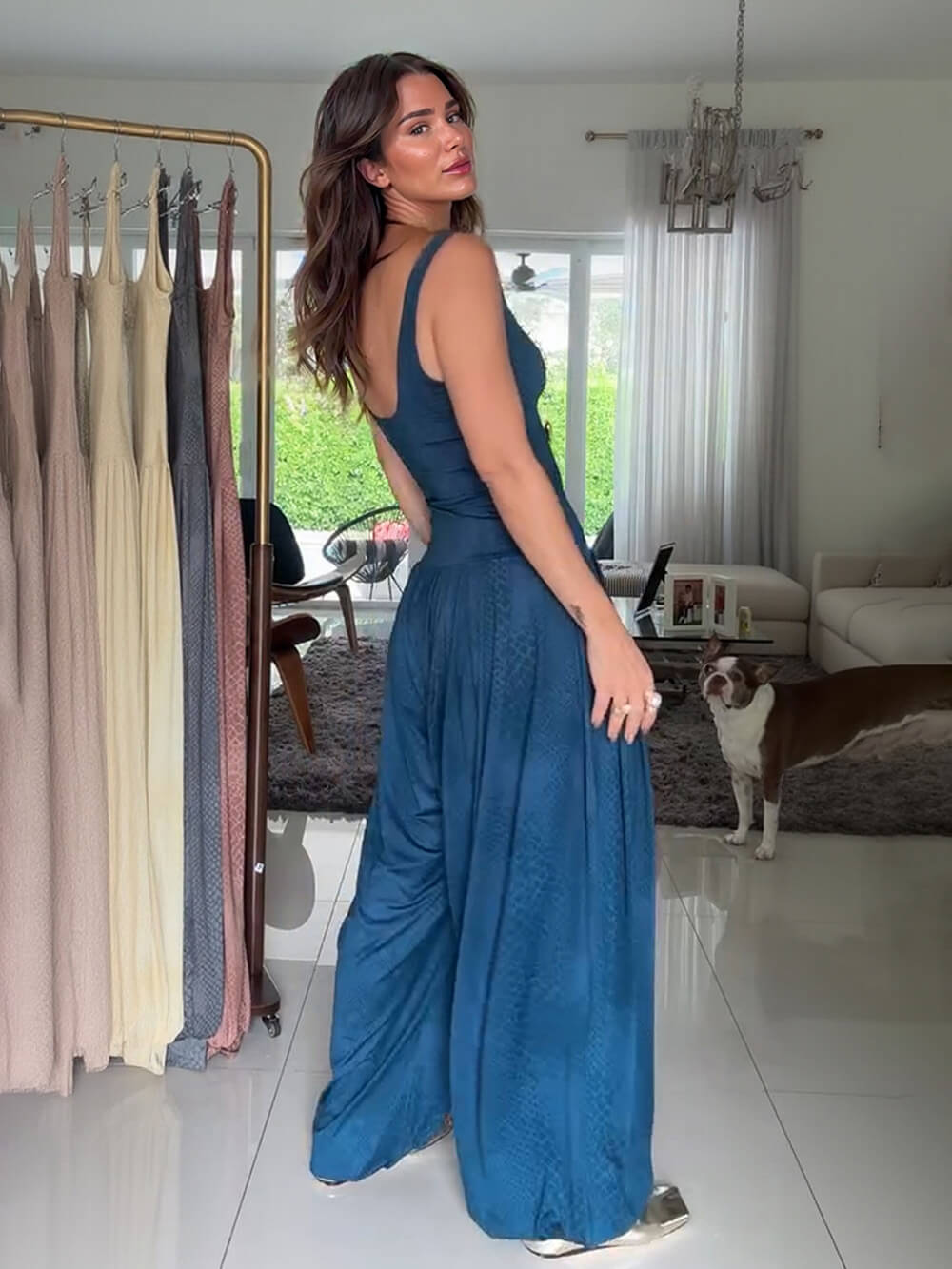 Casual Blue Suspender Printed Jumpsuit