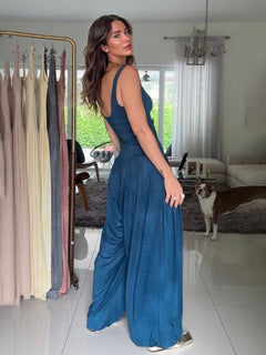 Casual Blue Suspender Printed Jumpsuit