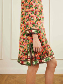 Ethnic Floral Print Long Sleeve Tunic Mini Dress