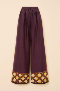 Unique Paisley Color-Block Satin Shirt And Elastic Waist Wide-Leg Pants Set