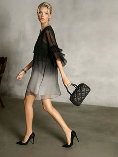 Exquisite Gradient Tassel Trim Chiffon Mini Dress