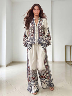 Elegant Paisley Print Zip-Up Long Sleeve Shirt