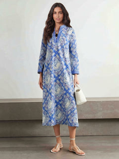 Unique Paisley Print Satin V-Neck Midi Dress