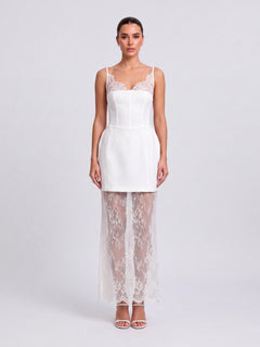 Belted Lace Sling Long And Short Perspective Layered Dress Two-Piece Set