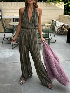 Elegant Shimmer Backless Wide Leg Jumpsuit