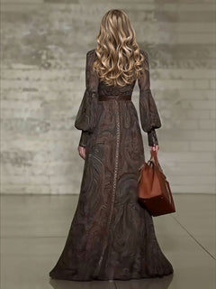 Retro Paisley Print Zipper Maxi Dress