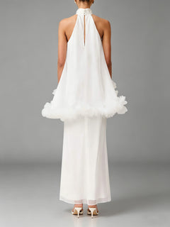 Clear Ruffled Floral Applied Chiffon Maxi Dress