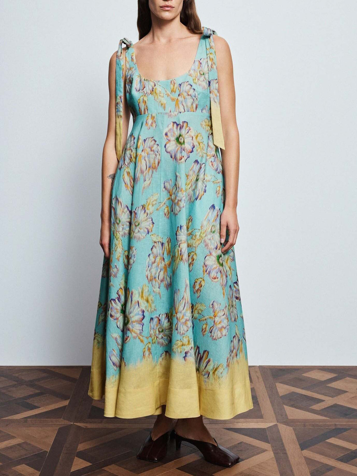 Elegant Floral Print Tie-Shoulder Maxi Dress