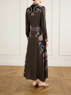 Modern Unique Bow Print Satin Maxi Dress