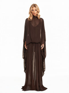 Exquisite Draped Sleeve Flowing Chiffon Maxi Dress
