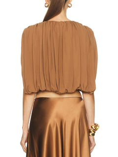 Elegant Ruched Crop Top & Satin Midi Skirt Set