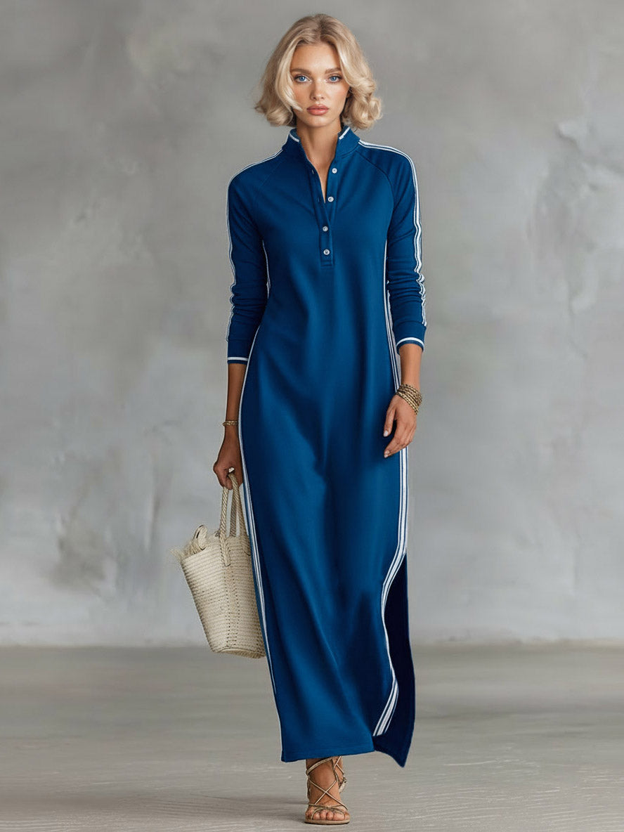 Sporty Chic Striped-Trim Maxi Dress