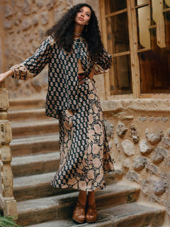 Boho Printed Draped Loose Maxi Skirt