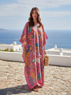 Retro Satin Floral Asymmetrical Vacation Maxi Dress