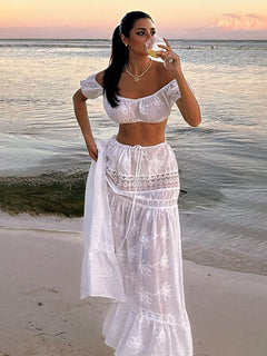 Vacation-Style Cropped Top And High-Waisted Skirt Set