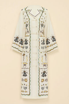 Modern Print Button-Front Tie-Waist Loose Maxi Shirtdress