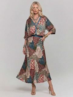 Retro Scale Print Satin Skirt Two-Piece Set