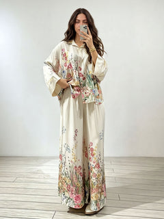 Elegant Floral Print Satin Button Shirt