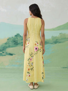 Elegant Floral Embroidered Sleeveless Maxi Dress