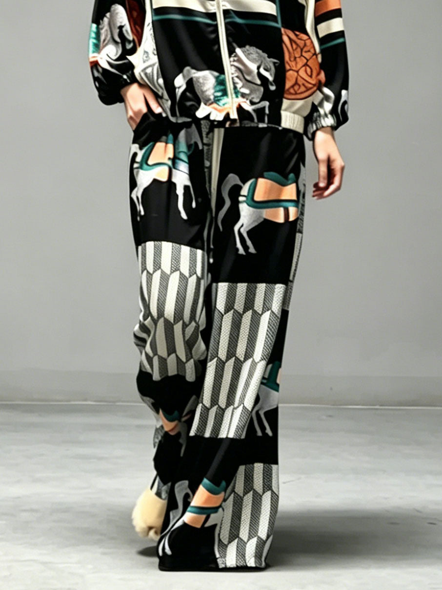 Casual Artistic Print Zip-Up Shirt