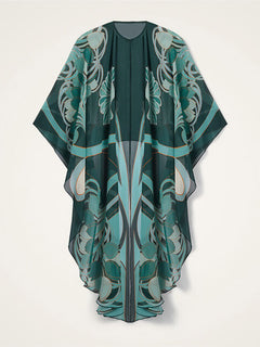 Unique Art Nouveau Printed Tulle Shawl Dress Set