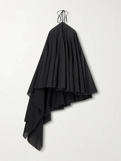 Elegant Black Asymmetrical Chiffon Crepe Mini Dress