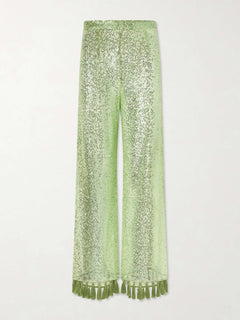 Elegant One-Shoulder Sequin Tassel Top & Flared Pants Two-Piece Set
