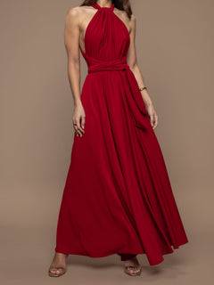 Elegant Multi-Way Neck Draped Tie-Waist Maxi Dress