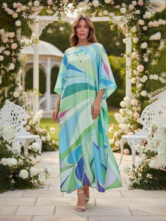 Exquisite Blue Ocean Kaftan Beach Maxi Dress