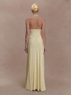 Elegant Pleated Fitted Backless Maxi Dress