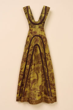 Delicate Printed Cut-Out Patchwork Knit Maxi Dress