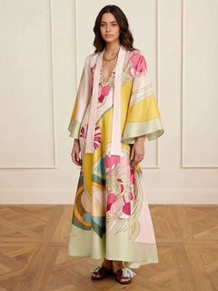 Exquisite Satin Floral Print Loose-fitting Maxi Dress