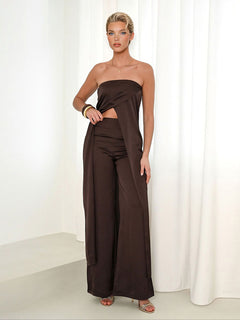 Elegant Strapless Satin Top & Pants Two-Piece Set
