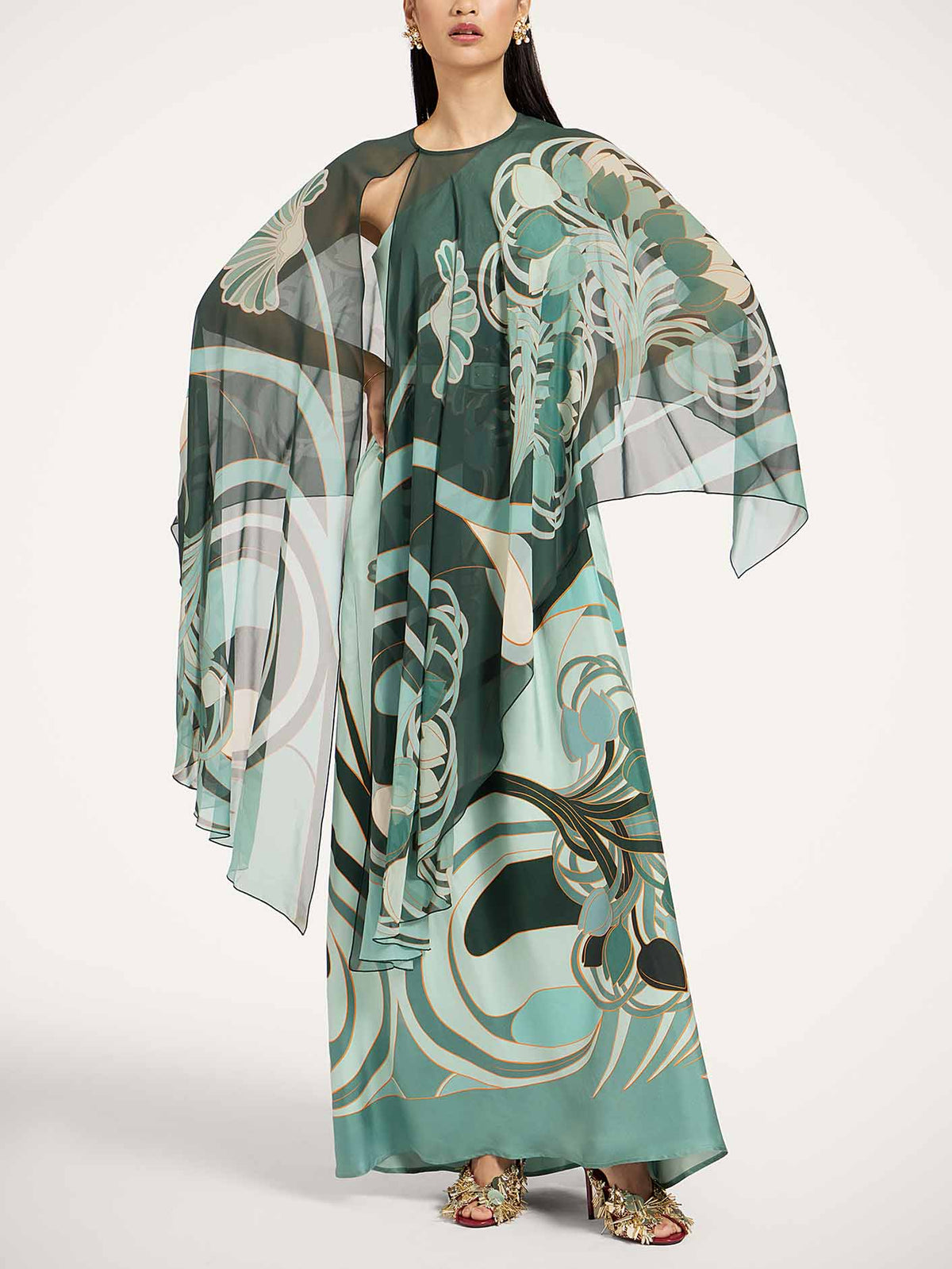 Unique Artistic New Style Printed One-Shoulder Neck Maxi Dress