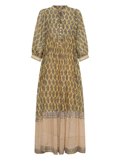 Retro Casual Print V-Neck Tiered Flowing Beach Maxi Dress