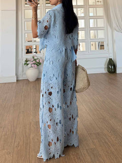 Casual Cutout Lace Wide-Leg Pants