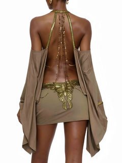 Sexy Backless Butterfly Embroidered Mini Dress