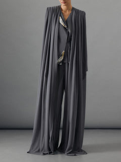 Elegant Draped Chiffon Shirt & Wide Leg Pants Two-Piece Set