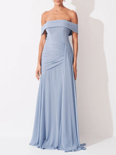 Elegant Off Shoulder Ruched Chiffon Maxi Dress