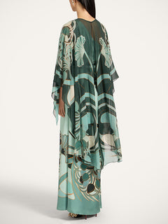 Unique Art Nouveau Printed Tulle Shawl Dress Set