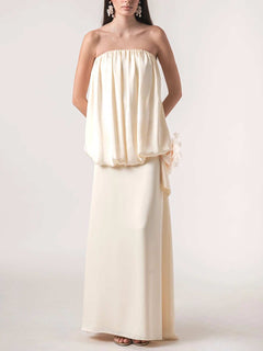 Elegant Strapless Draped Top & Skirt Two-Piece Set