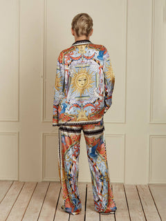 Unique Sunshine Print Elastic Waist Wide-Leg Pants