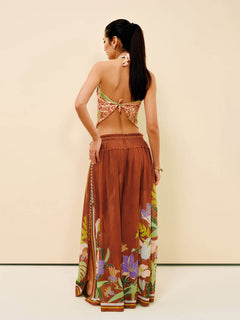 Delicate Ruffle Printed Ruched Adjustable Straps Camisole Top