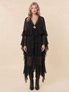 Elegant Tulle Ruffled Flowy Beach Maxi Dress