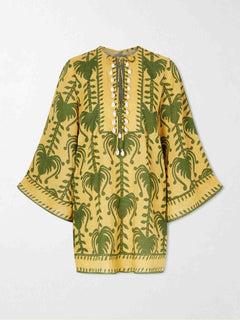 Casual Palm Tree Print Flare Sleeve Mini Dress
