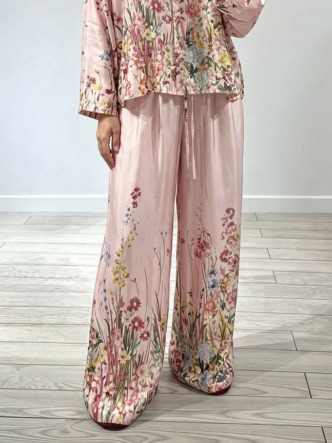 Elegant Floral Print Satin Button Shirt