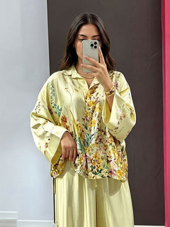 Elegant Floral Print Satin Button Shirt