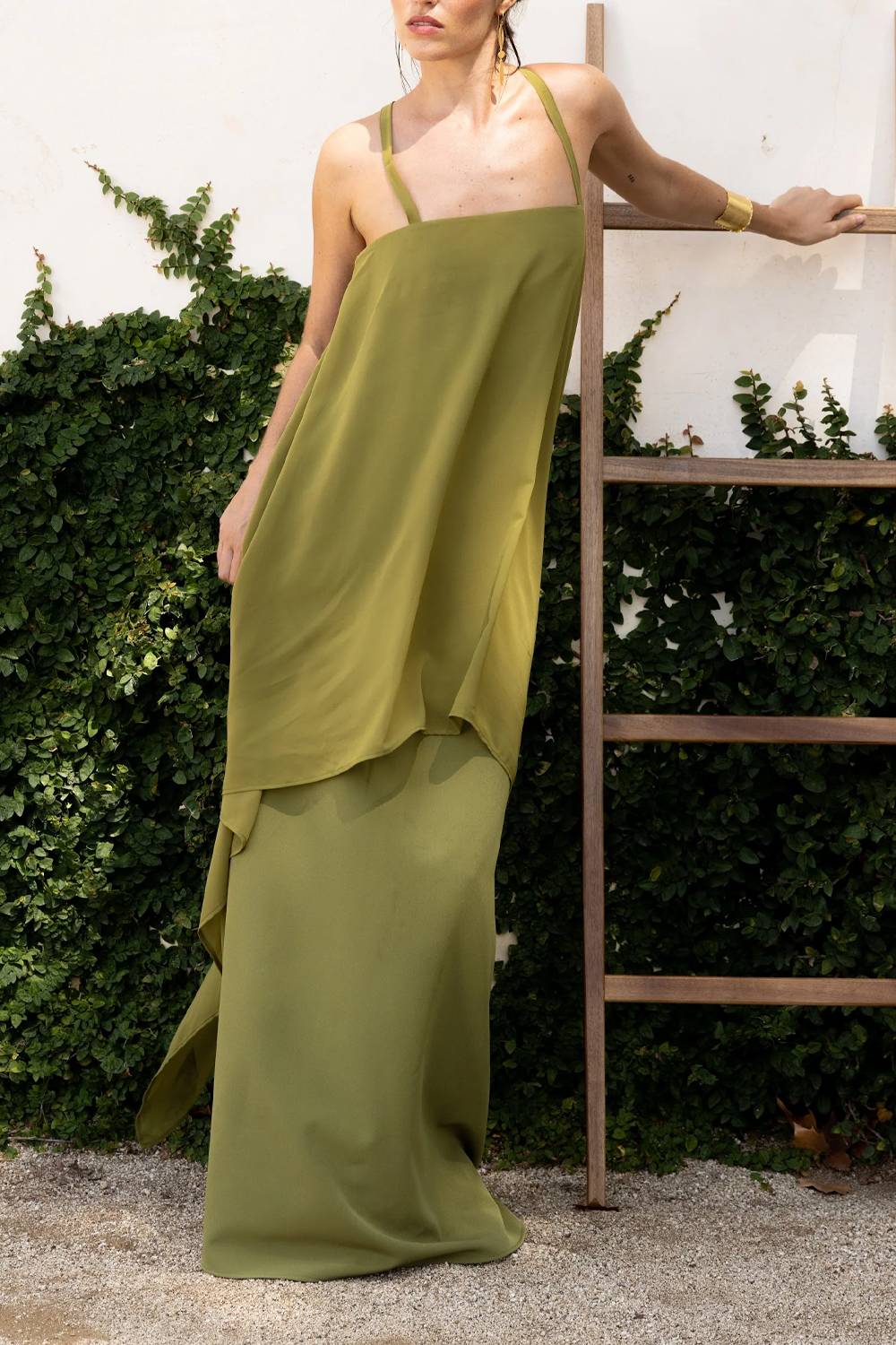 Convertible Layered Maxi Dress With Detachable Cape Shawl